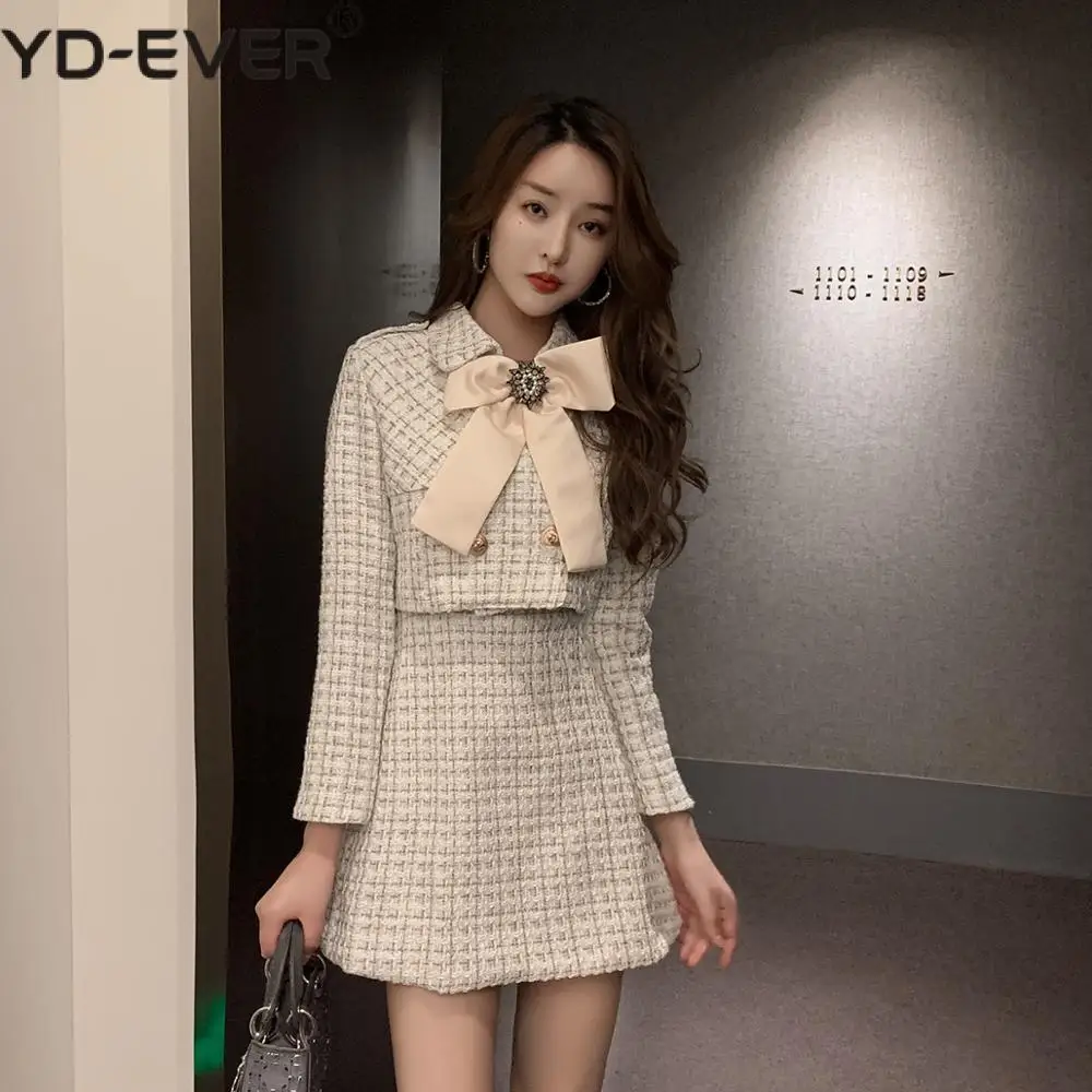 Женский элегантный твидовый костюм в клетку комплект из двух предметов женская