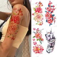 sexy rose temporary tattoos sticker waterproof letter body half arm large size tattoo fake watercolor tattoo for men and women