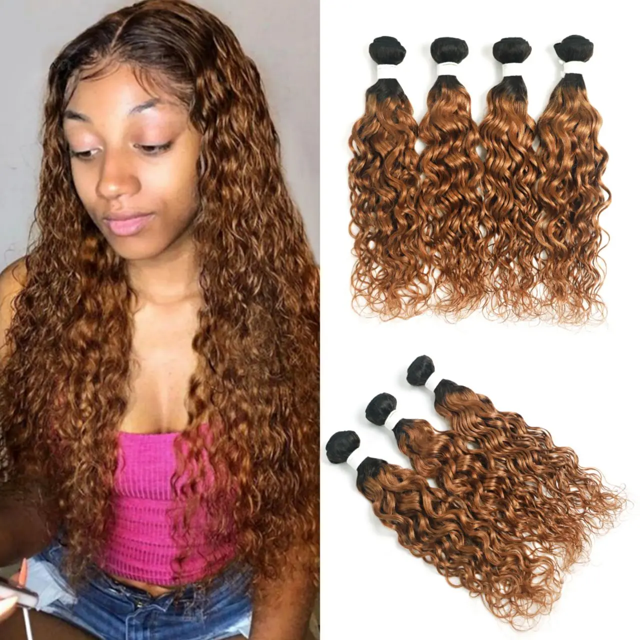 Волнистпряди волос 1B 30 27 бразильские коричневые ранние пучки Омбре не Реми