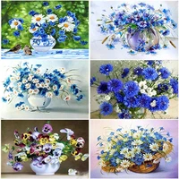 flower diy 5d diamond painting full round diamond embroidery blue cornflower mosaic cross stitch basket rhinestones decor