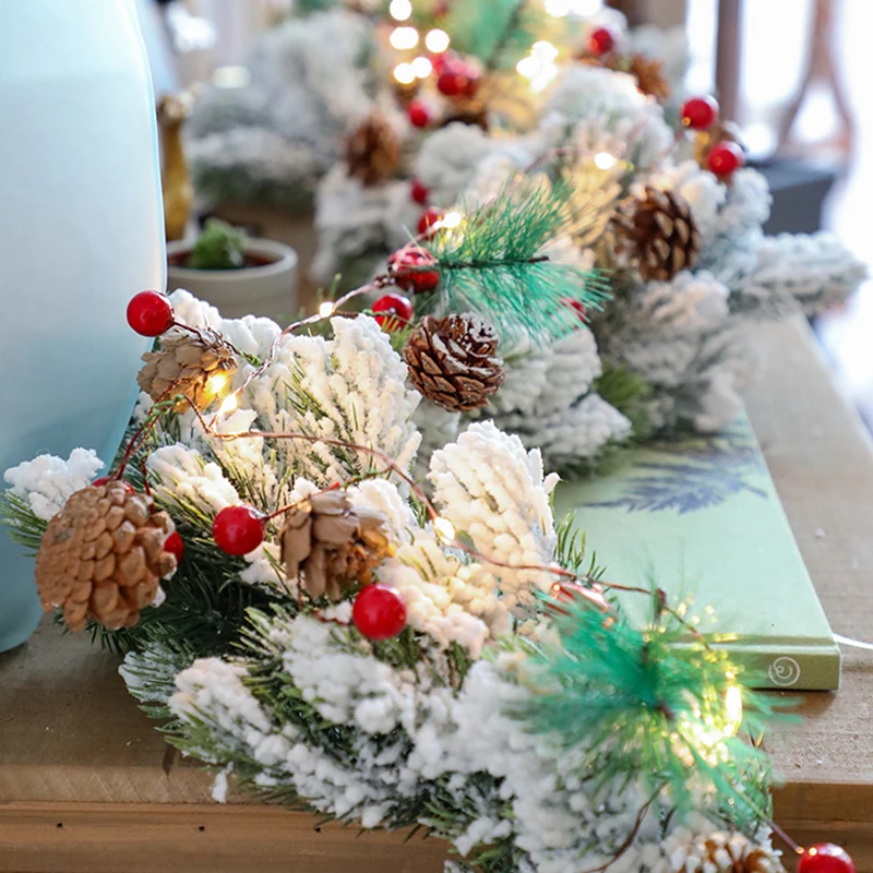 Рождество сосновые шишки ветка красные бусины звезды светодиодный свет шнура