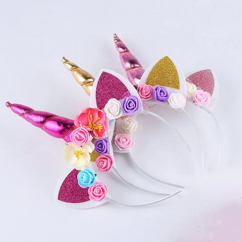 

2020 Brand New Fashion Magical Unicorn Horn Floral Head Party Kid Headband Fancy Dress Decorative Gifts