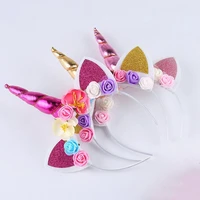 2020 brand new fashion magical unicorn horn floral head party kid headband fancy dress decorative gifts