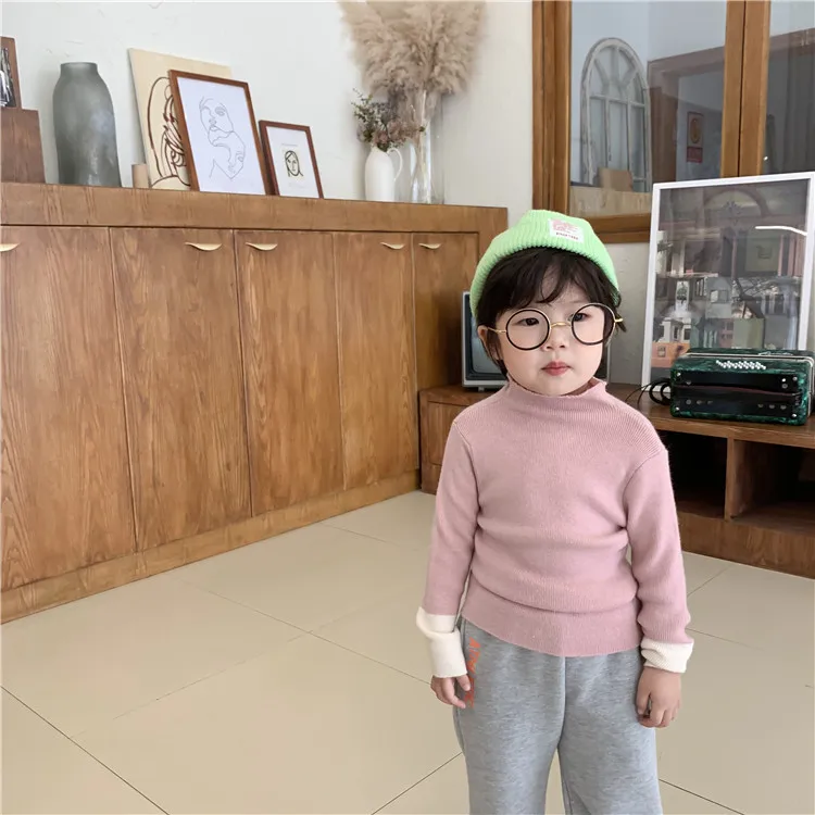 Зима г., Новая цветная шерстяная блуза для мальчиков и девочек детская нижняя рубашка с рукавами для малышей, топы для маленьких девочек, футболки
