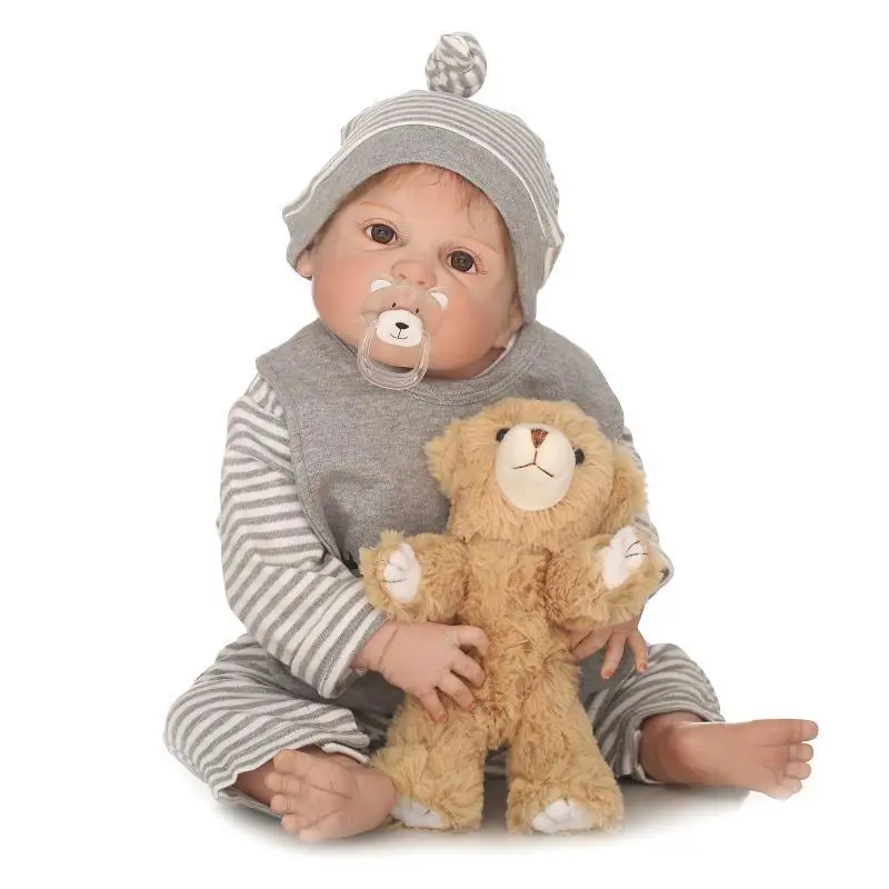 Силиконовая кукла Reborn Baby Boy 22 дюйма милая Реалистичная ручная работа моющаяся Bebe