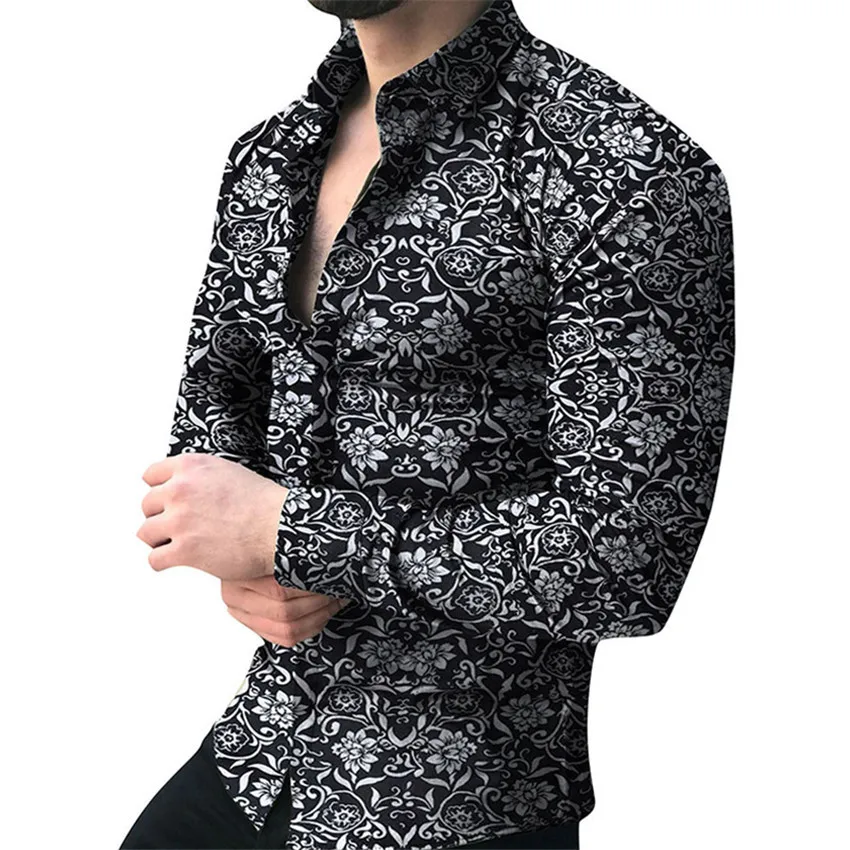 

Men brand Long Sleeve Shirt Floral Male Blouse Casual Shirts Summer Autumn Shirts Men top Clothes camisa masculina sale