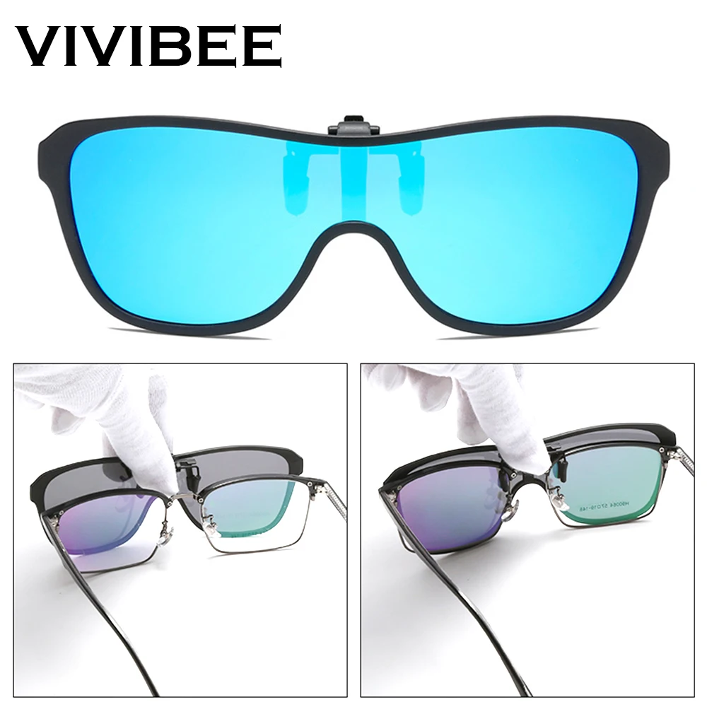 VIVIBEE 2023 Cool Flip Up Clip On Sunglasses Polarized TR90 Photochromic Driving Square Oversized UV400 Fishing Sun Glasses