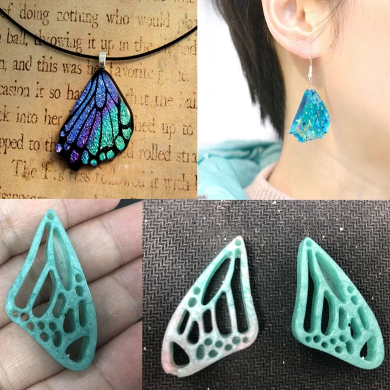 

2 Pcs Wing Pendant Epoxy Resin Mold Earrings Necklace Keychain Silicone Mould