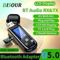 usb bluetooth 5 0 audio adapter built in battery lcd display wireless transmitter receiver dongle 3 5mm aux rca tf stereo for tv