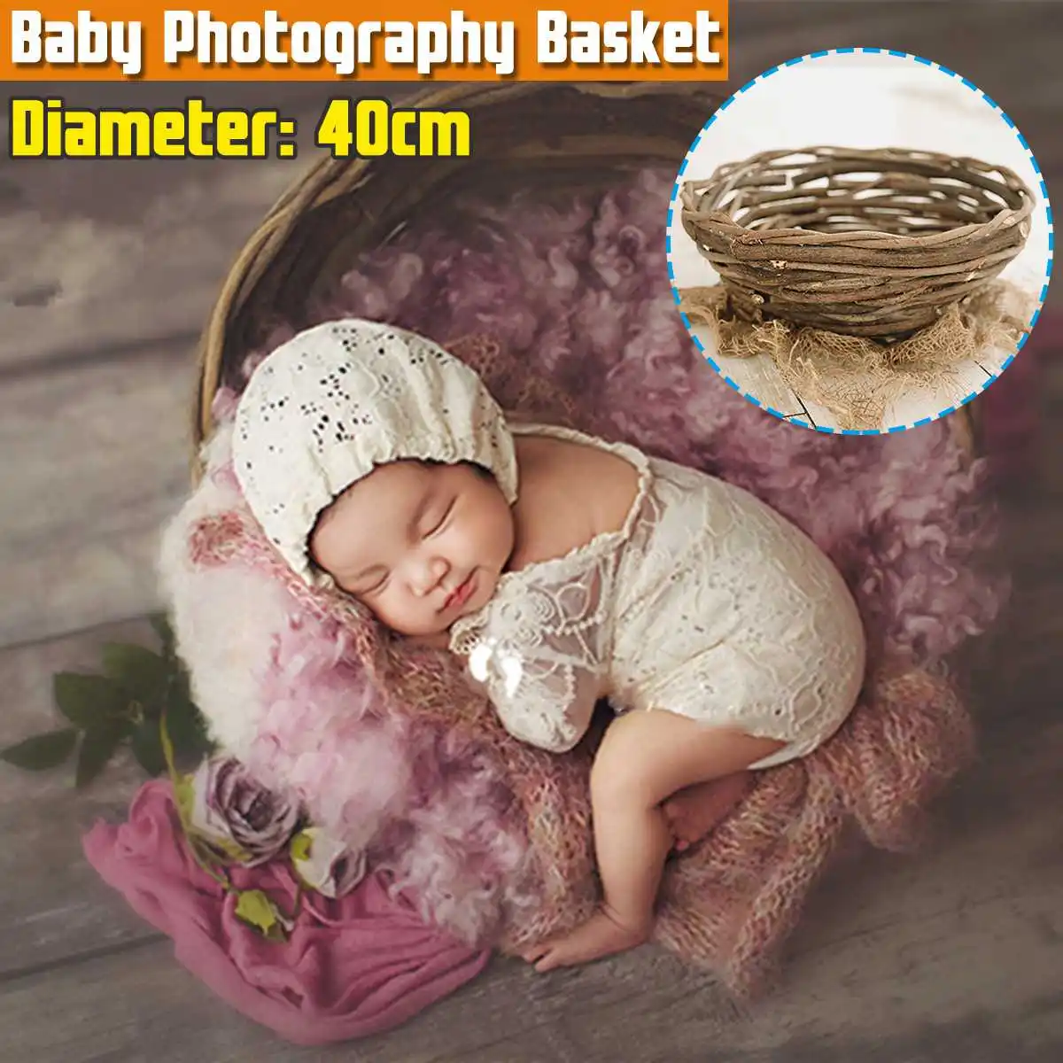 

Newborn Photography Props Basket Studio Woven Basket Handmade Weaving Frame Infant Basket Prop Photography Accessories