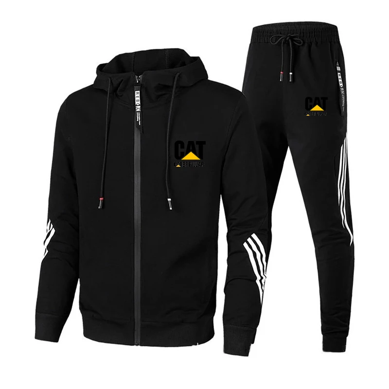 

2021 Men 's Sports Suit Jacket Casual Wear Fashion Hooded Cardigan Sweatpants Suit Spring and Autumn Cotton Drawstring Zipper