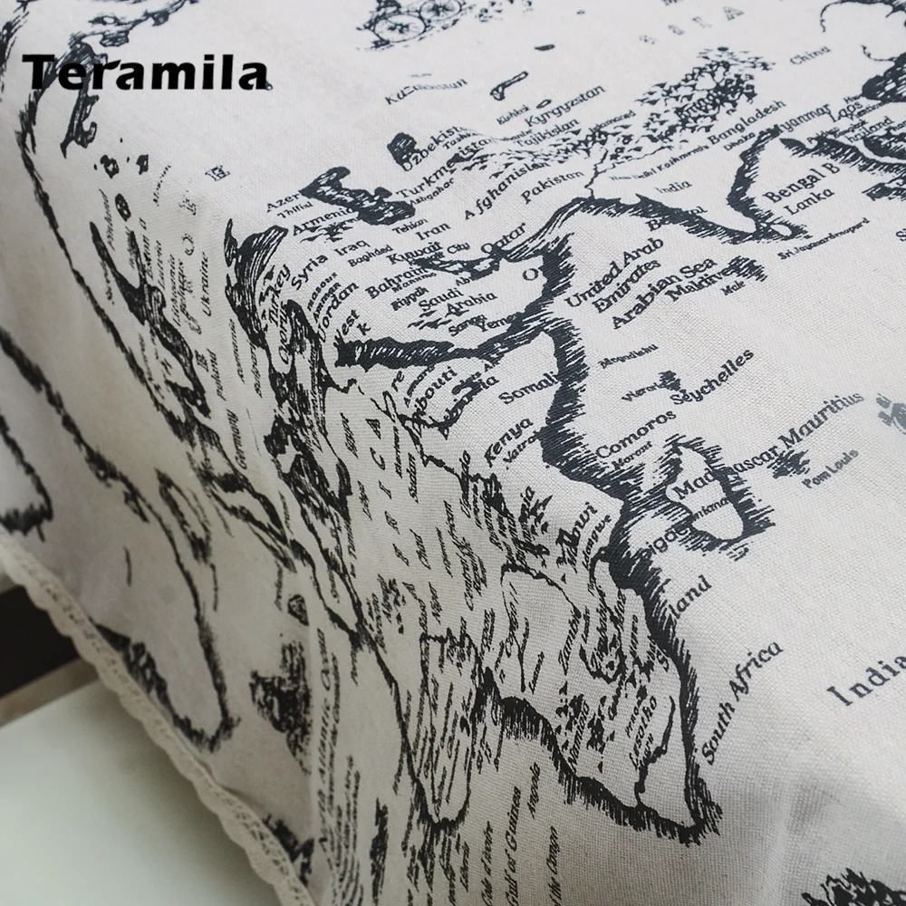 Teramila прямоугольная скатерть с рисунком карты плотная льняная кружевом для