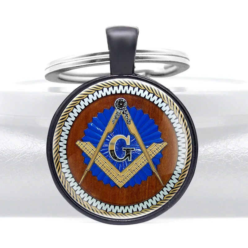 

Classic Freemason Symbo Glass Cabochon Key Chain Men Women Jewelry Key Rings
