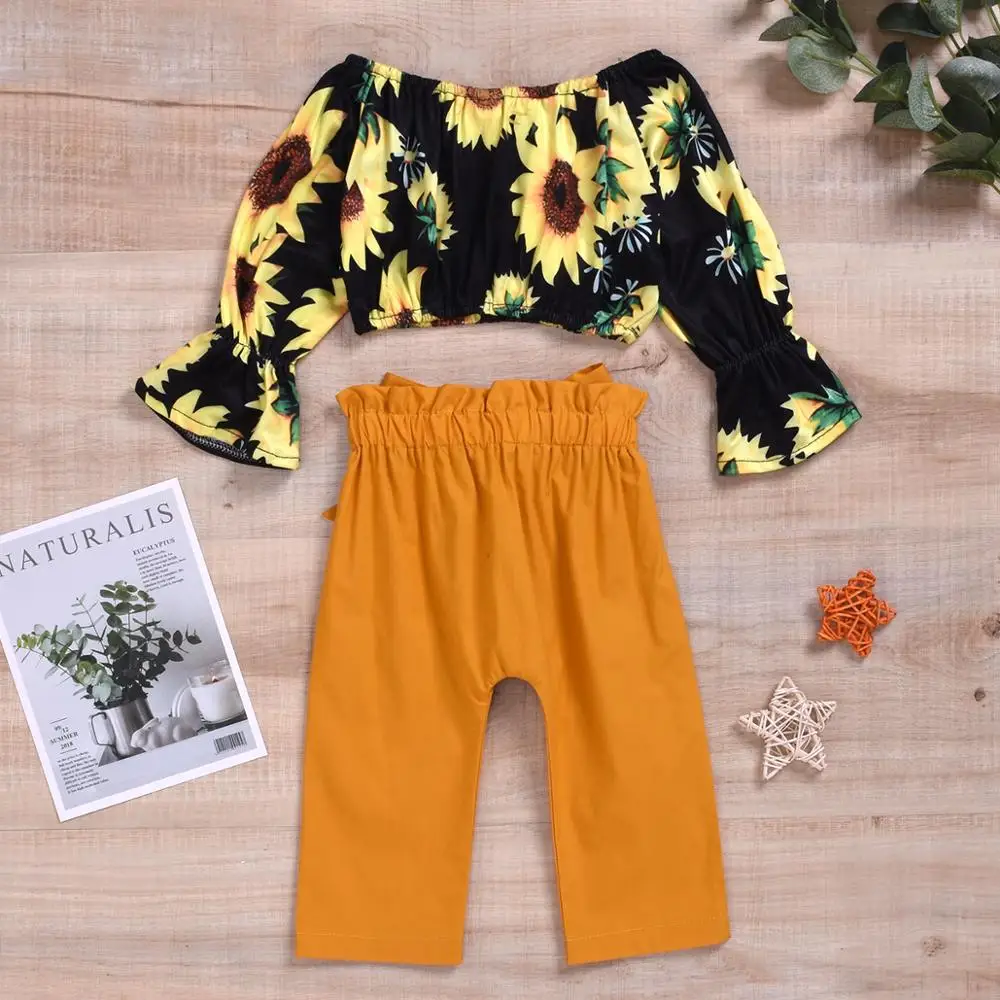 Топы с подсолнухами для девочек штаны длинными рукавами комплекты повседневной