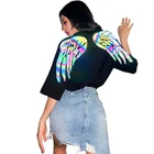 Футболка женская со светоотражающим принтом крыльев Ангела, уличная одежда в стиле Харадзюку, светящийся топ с коротким рукавом, в стиле хип-хоп для пары