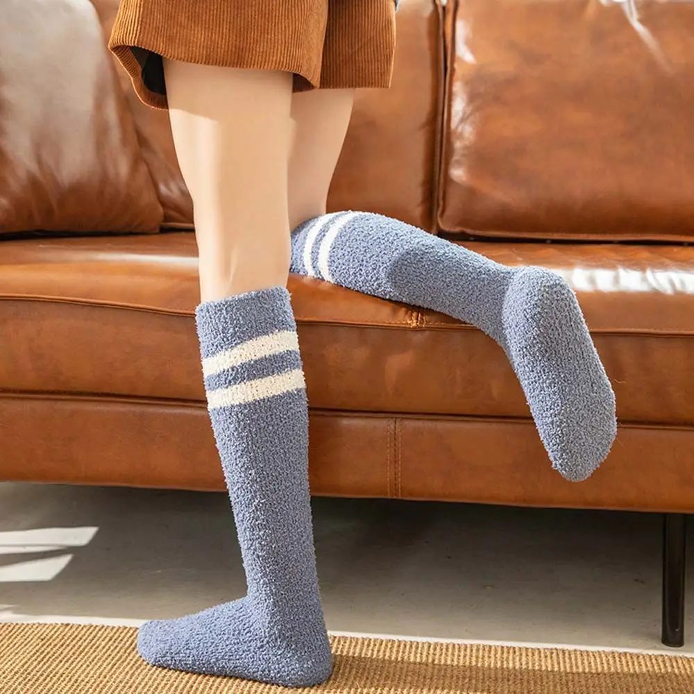 Winter Warm Coral Fleece Long Socks Girls Women Striped Cute Knee High Socks Medias De Mujer Calf Socks