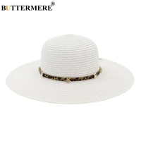 buttermere white sun hat women summer 2022 straw hat female leopard belt brand ladies beach hats fashion wide brim floppy hat