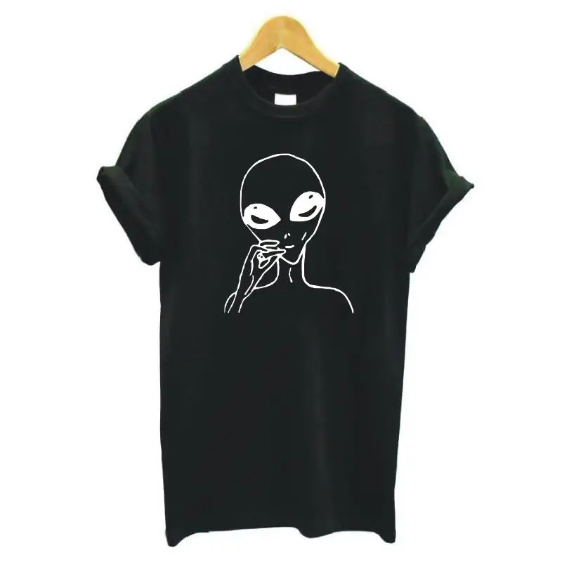 Футболка женская с забавным принтом инопланетянина модный топ коротким рукавом