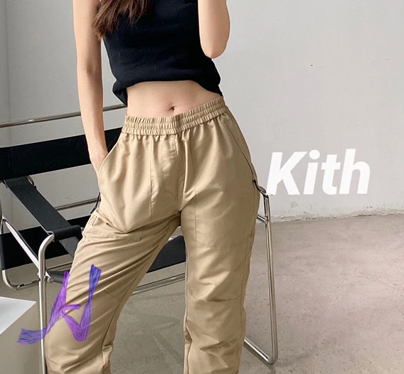 

Trendy Kith Functional Trousers Men's Women's Embroidered Logo Casual Straight-leg Pants Oversize Kith Street Fashion Pants