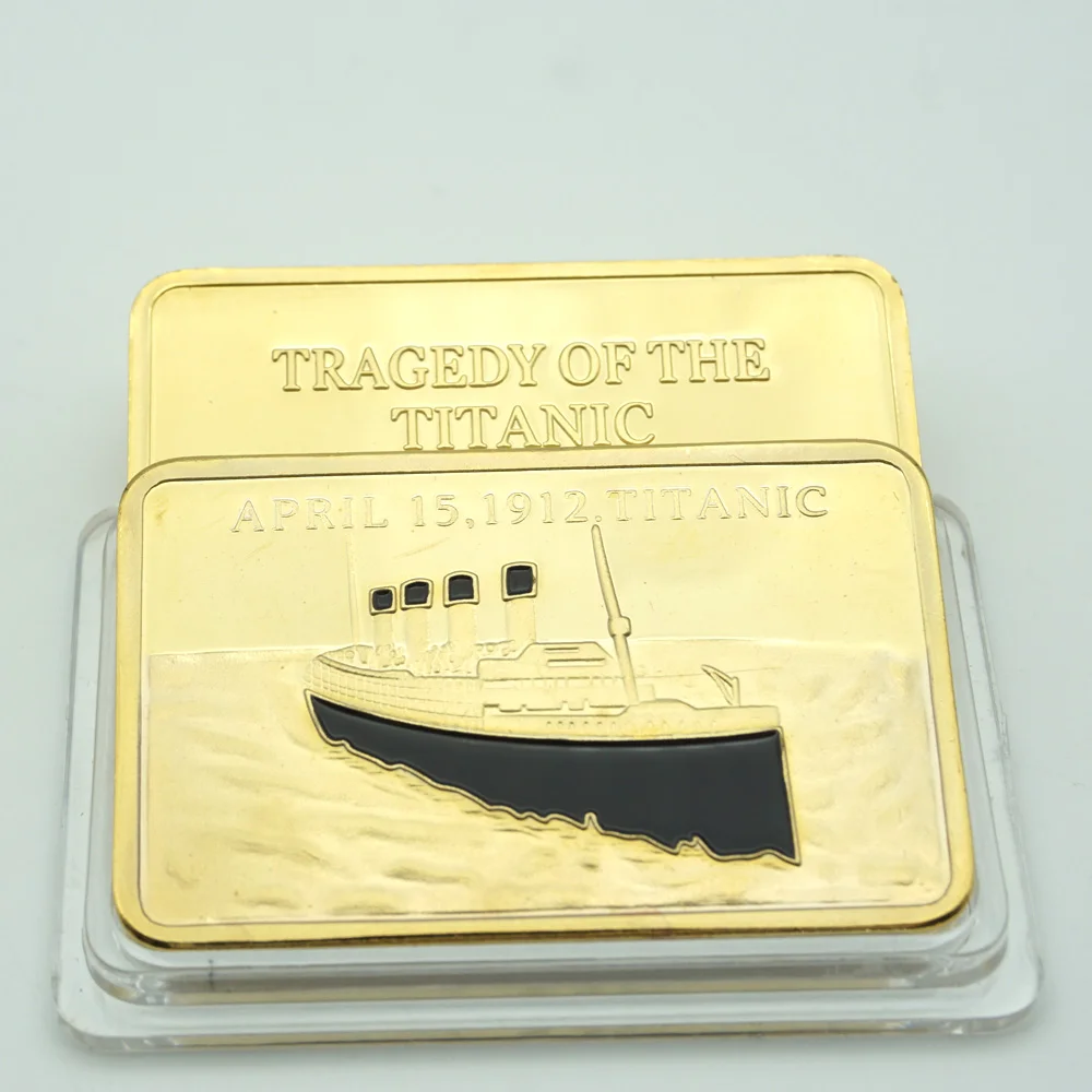 3PCS American Canada Coin Tragedy of The Titanic In Memory of Titanic Victims 1OZ Gold Layered .999 Plated Bullion Bar