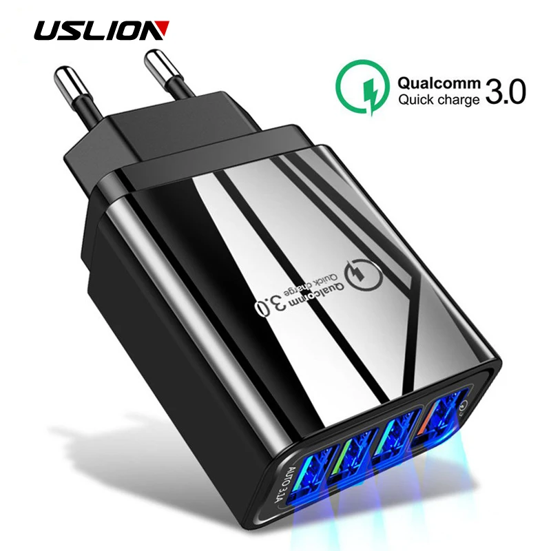 USLION 48 Вт быстрое зарядное устройство 3,0 USB зарядное устройство QC 3,0 Быстрая зарядка настенное зарядное устройство США ЕС Великобритания разъем-адаптер для samsung iPhone huawei Xiaomi