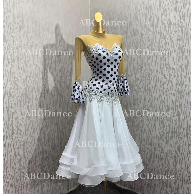 

Женское платье с волнистыми точками для современных танцев, платье для бальных танцев, женское стандартное платье для вальса/Танго/foxtrot, пла...
