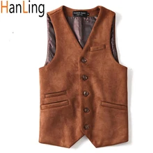 Men's Vest Business  Vest Men's Self-Cultivation Retro   Wedding Suede Brand Men's Brown Vest (2)
