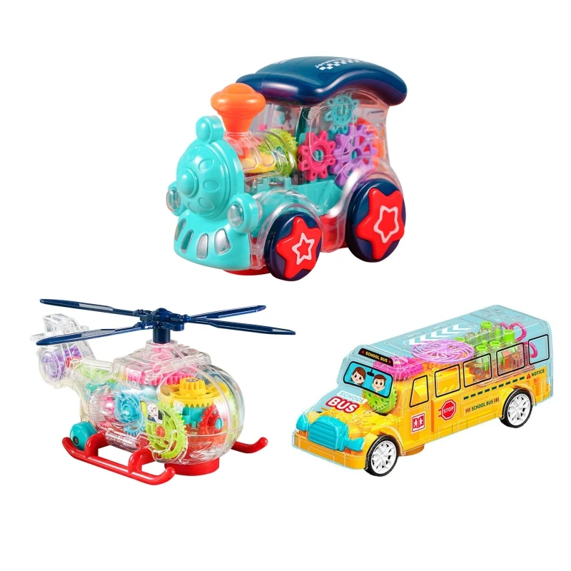 

T5EC Mechanical Toy Train/Helicopter/School Bus with Gear Transmission Omni-Directional Wheel Anti-crash Kids Electronic Gift