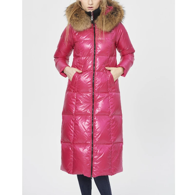 Роскошное меховое пальто из белого Утиного пуха Енота Женские зимние куртки и