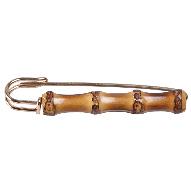 

Vintage bamboo wood safety pin breastpin bamboo root brooch