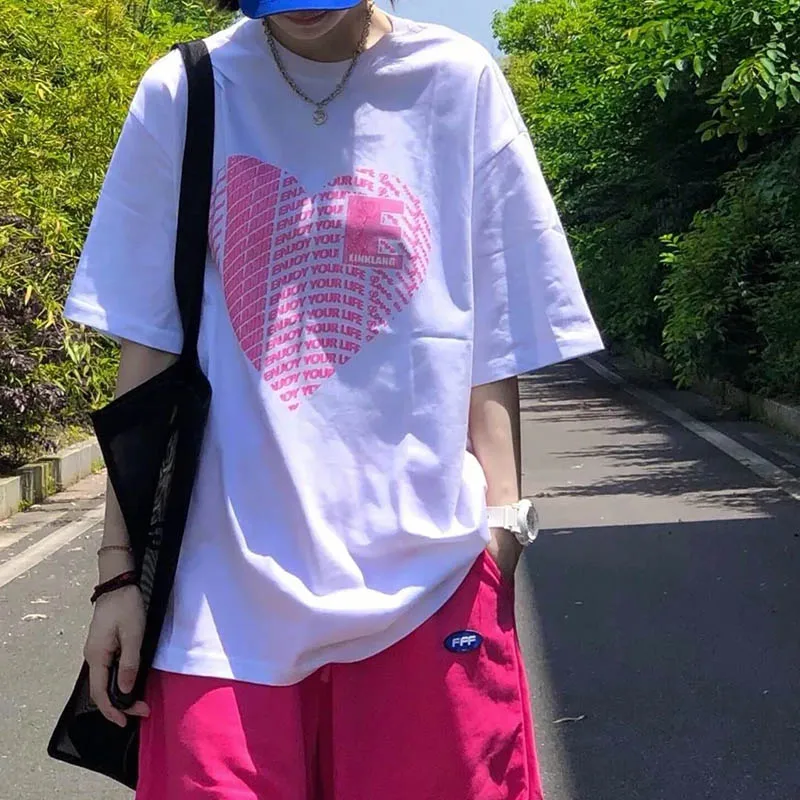 

2021 summer heart love women's short sleeve t-shirt loose y2k haikyuu vintage dress y2k clothes tops women