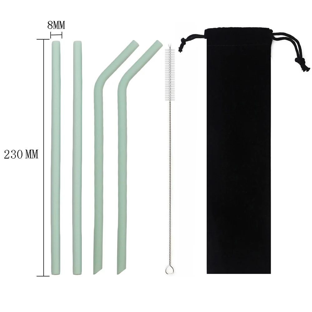 grass green 230mm 6 шт./компл. красочное питье силиконовая трубочка набор 23 см 25 см пищевой соломинки для путешествий многоразовая солома с кистью сумка для хранения - Цвет: grass green 230mm