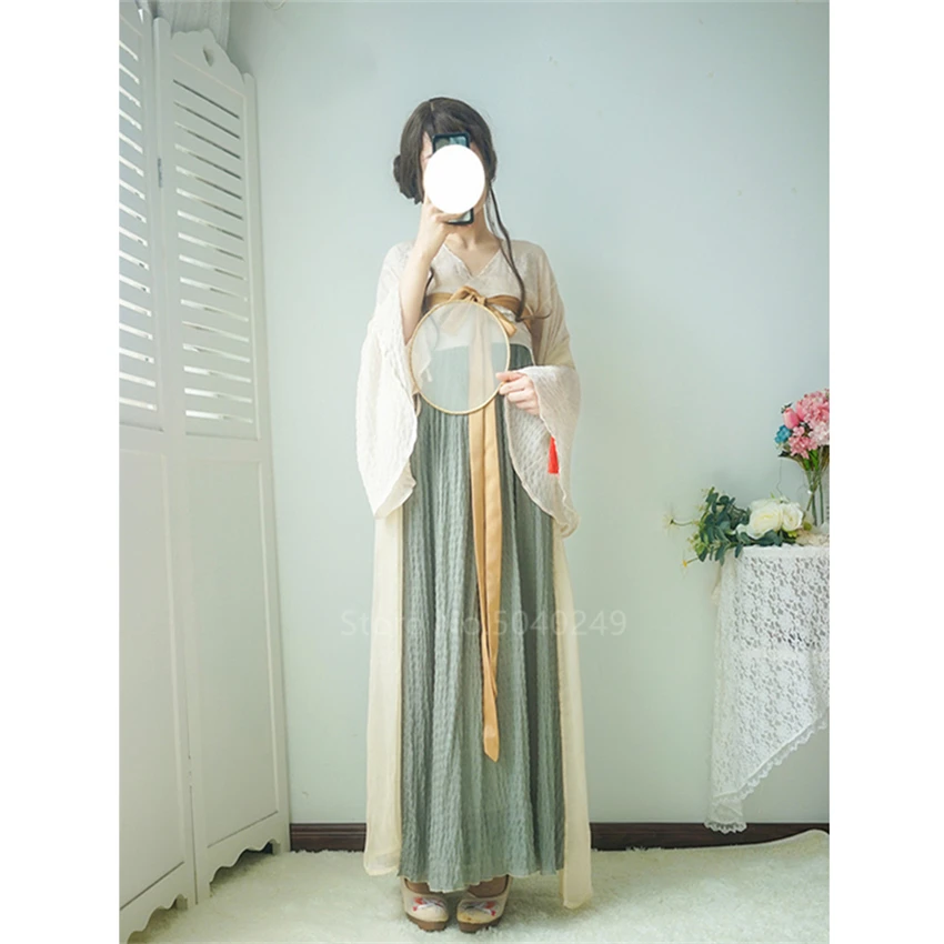 

Chinese Traditiional Vintage Hanfu Dress Set for Women Girls Fancy Solid Color Singer Folk Dance Fairy Vestido Belt Cape Outfits