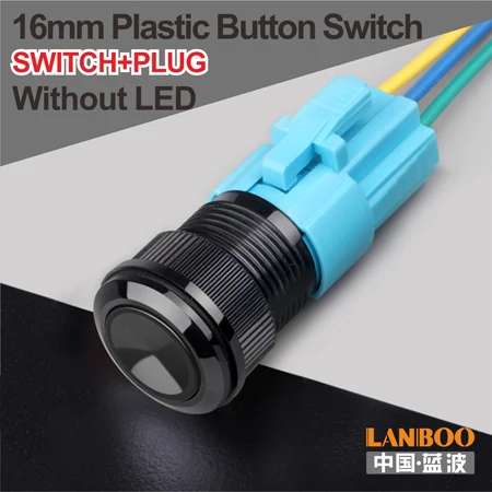Without LED Plug LANBOO 16 мм ON OFF мгновенная пластиковая кнопка переключатель с светодиодный 24V220V - Цвет: Without LED Plug