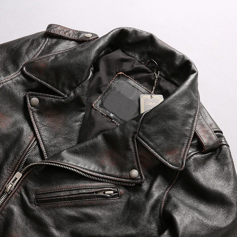 

2020 Vintage Black Men American Style Motorcycle Leather Jacket Plus Size XXXXL Genuine Cowhide Autumn Slim Fit Biker's Coat