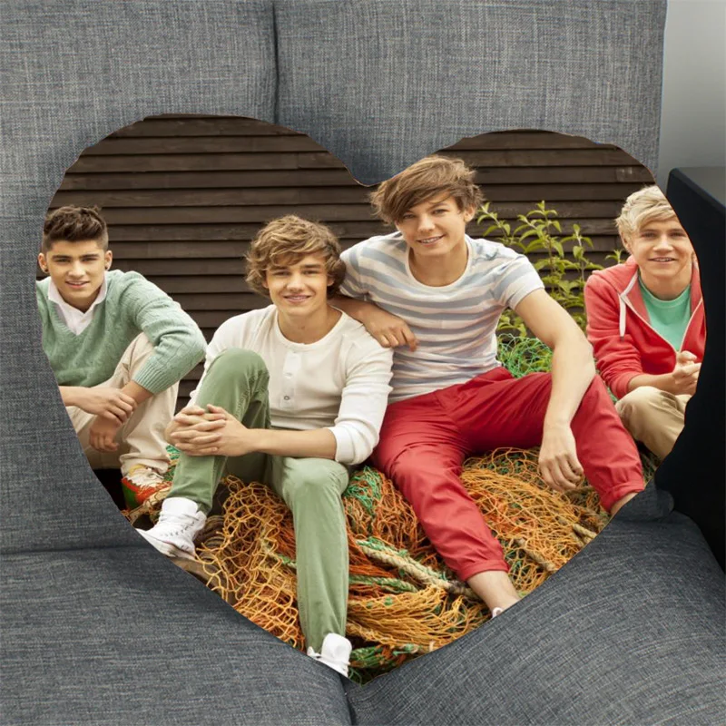 

Custom One Direction Pillow Case Heart Shaped Zipper Pillow Cover Satin Soft No Fade Pillow Case Home Textile Decorative