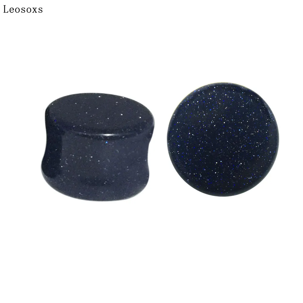 

Leosoxs 2pcs New Blue Sandstone Ear Expander Waist Drum Auricle Piercing Jewelry Stone Profile Stick 6mm-16mm TUNNEL