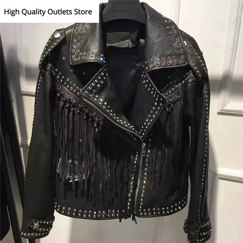 

tassel leather jacket women real leather jacket genuine leather jacket