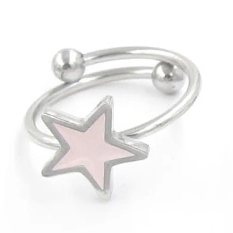 

1 PC Fashion Stainless Steel Enamel Open Adjustable Rings Black Star & Light Pink Ring Trendy Jewelry 16.1mm(US Size 5.5)
