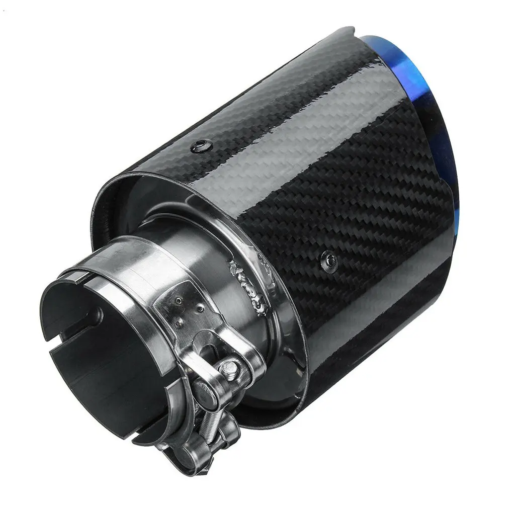 

Carbon Fiber Tail Throat Blue Straight Edge 63-89mm Single Carbon Fiber Car Exhaust Pipe Muffler End Tip Tailpipe