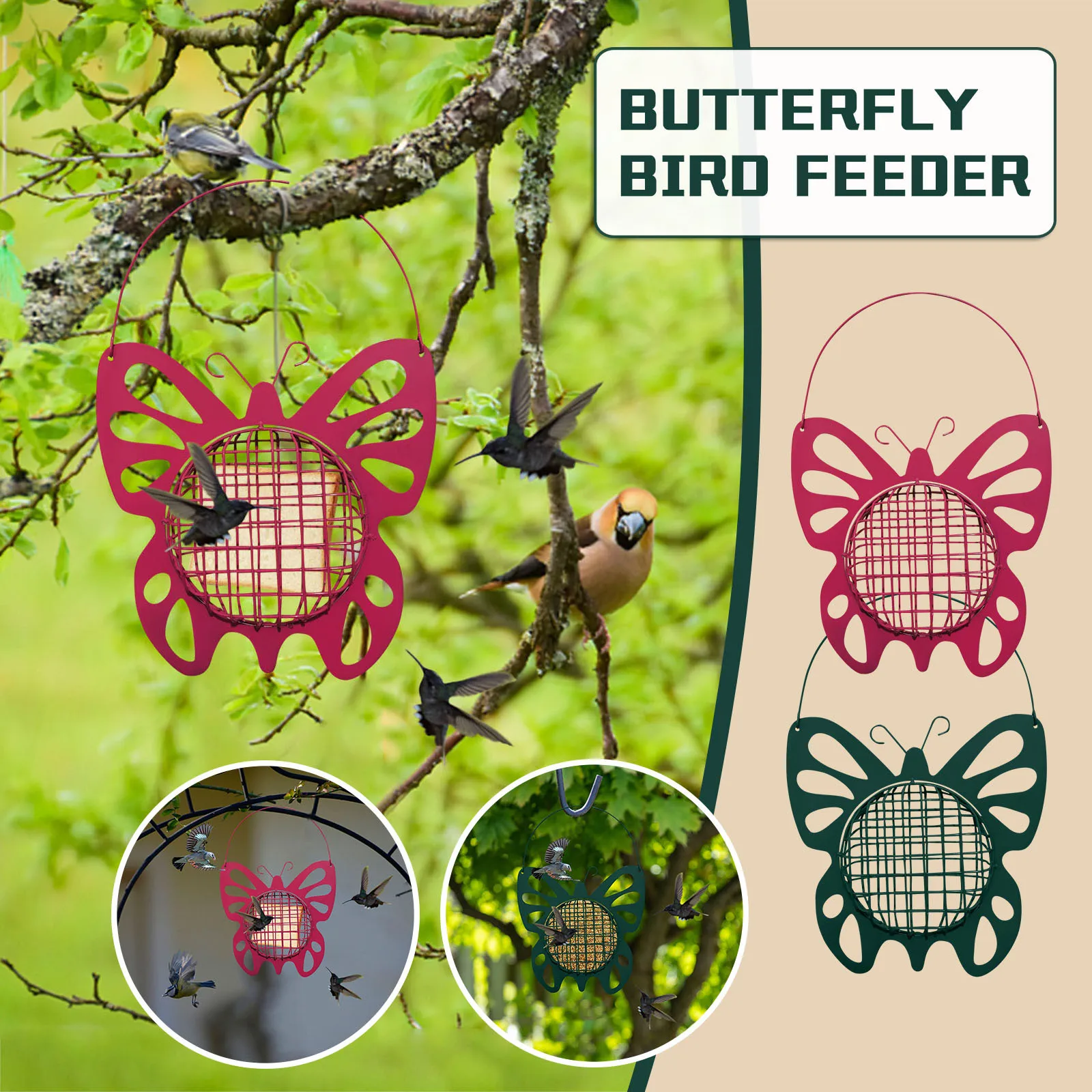 

Butterfly-shaped Birds Feeder for Outdoor Metal Mesh Bird Feeder Hanging Decoration for Garden Large Opening MC889