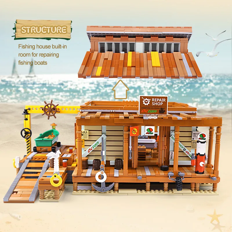 Yeshin Creative City Street View The Shipyard Repair Shop Compatible 30106 Store Building Blocks Bricks Toys Kids Christmas Gift | Игрушки и