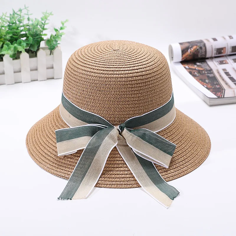 

Female Summer New Outdoor Sunscreen Sunshade Straw Cap Women Casual Travel Big Brim Bow Beach Sun Hat