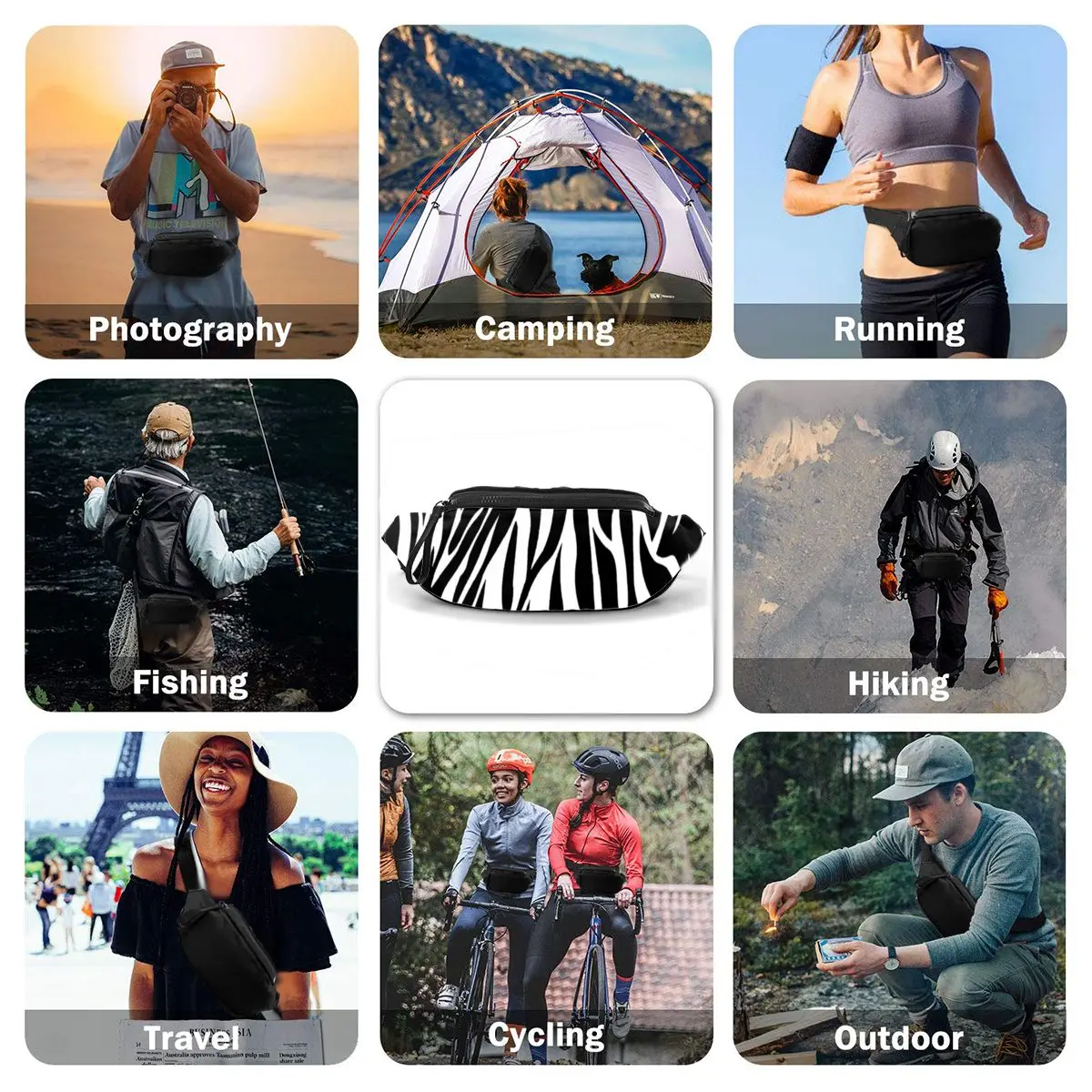 

Zebra Waist Bag Funny Polyester Waist Pack Jogging Fisherman Bag