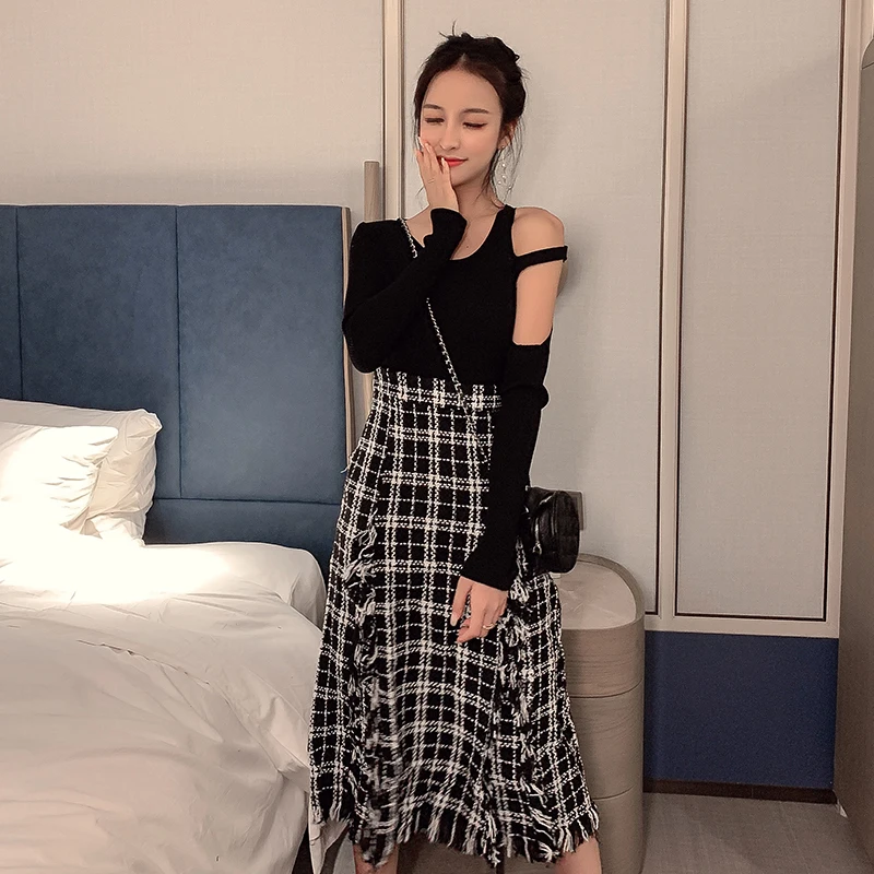 Женская твидовая юбка JuneLove элегантная длинная в клетку повседневная для офиса