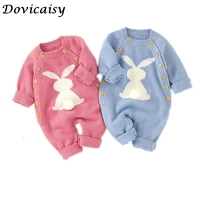 autumn knitted baby rompers cute rabbit pom pom newborn toddler jumpsuit outfit long sleeve winter baby clothing warm
