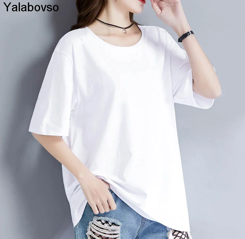 Летняя белая футболка с круглым вырезом и коротким рукавом свободный размер M L XL