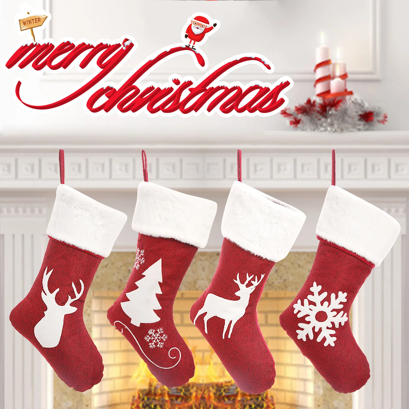 

Christmas Socks 3d Plush Stocking Fireplace Hanging Stockings Gift Bags For Xmas Holiday Decoration Christmas Tree Pendant