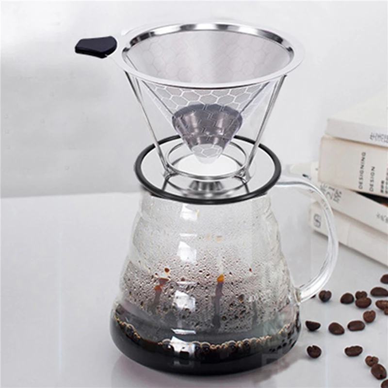 

Многоразовый двухслойный фильтр для кофе, металлический держатель из нержавеющей стали, сетчатая воронка, корзины, дизайнерские разделенн...