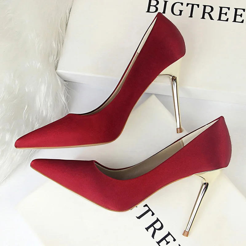

Shoes Plus Size 34-43 Woman Pumps Silk Women Heels Shoes Spring Women Shoes Stiletto Wedding Shoes 11 Colour Sexy Heels